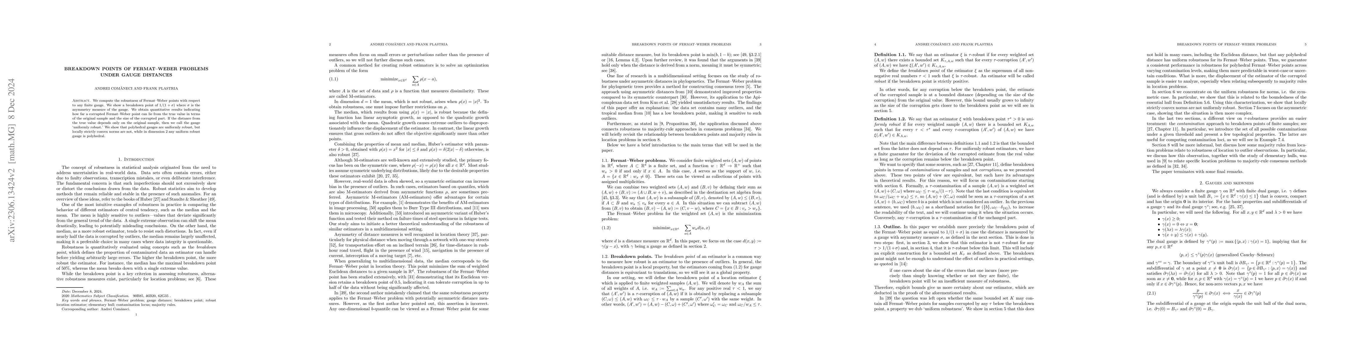 Thumbnail for Breakdown points of Fermat-Weber problems under gauge distances