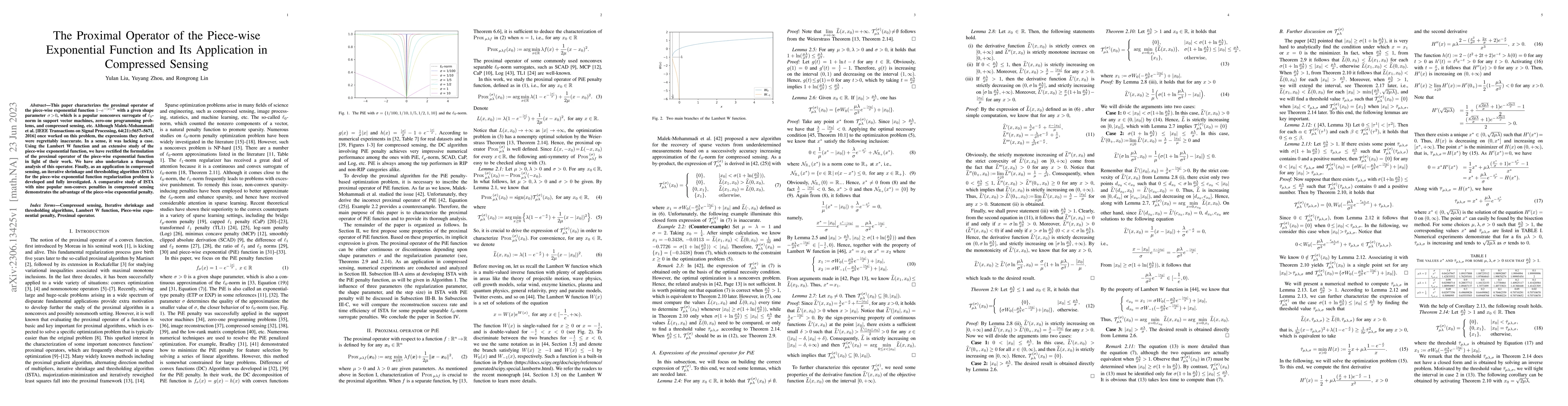 Thumbnail for The Proximal Operator of the Piece-wise Exponential Function and Its
  Application in Compressed Sensing