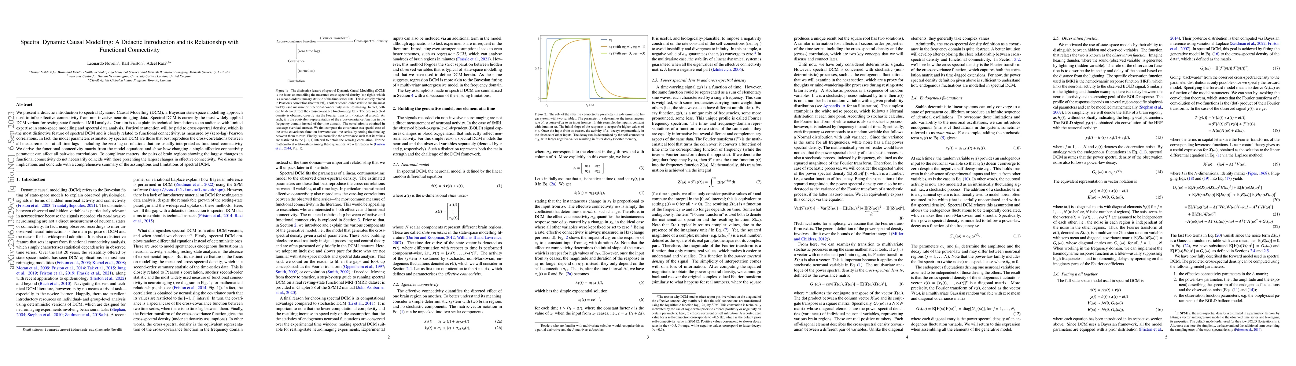 Thumbnail for Spectral Dynamic Causal Modelling: A Didactic Introduction and its
  Relationship with Functional Connectivity