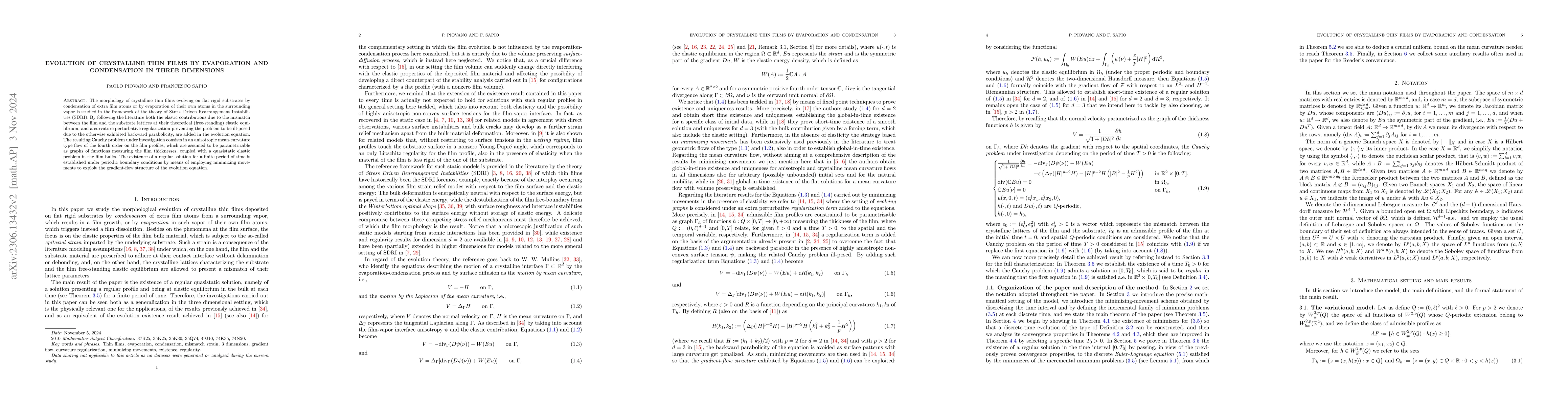 Thumbnail for Evolution of crystalline thin films by evaporation and condensation in
  three dimensions