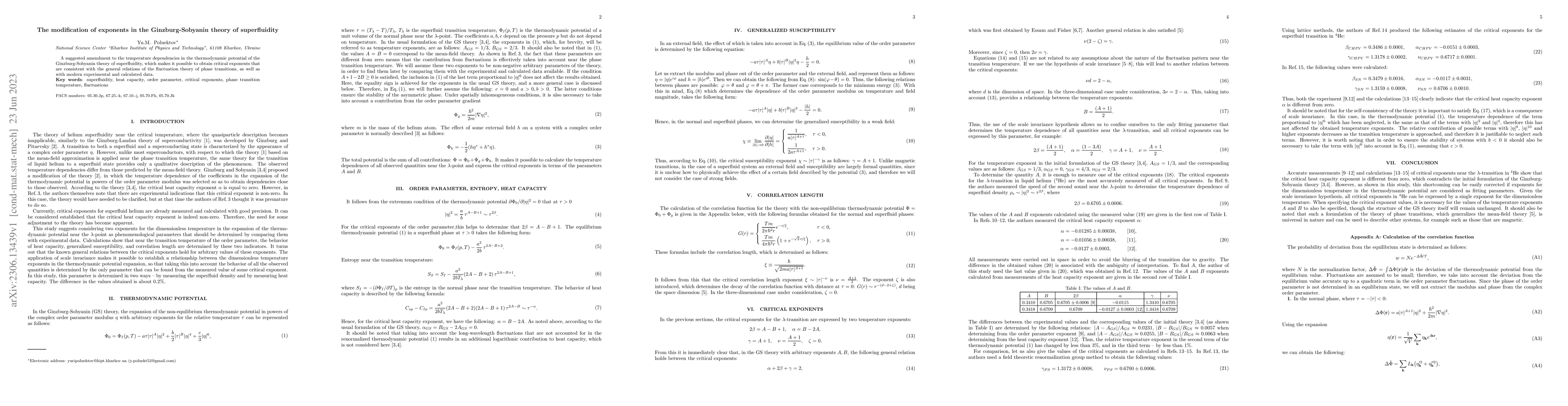Thumbnail for The modification of exponents in the Ginzburg-Sobyanin theory of
  superfluidity
