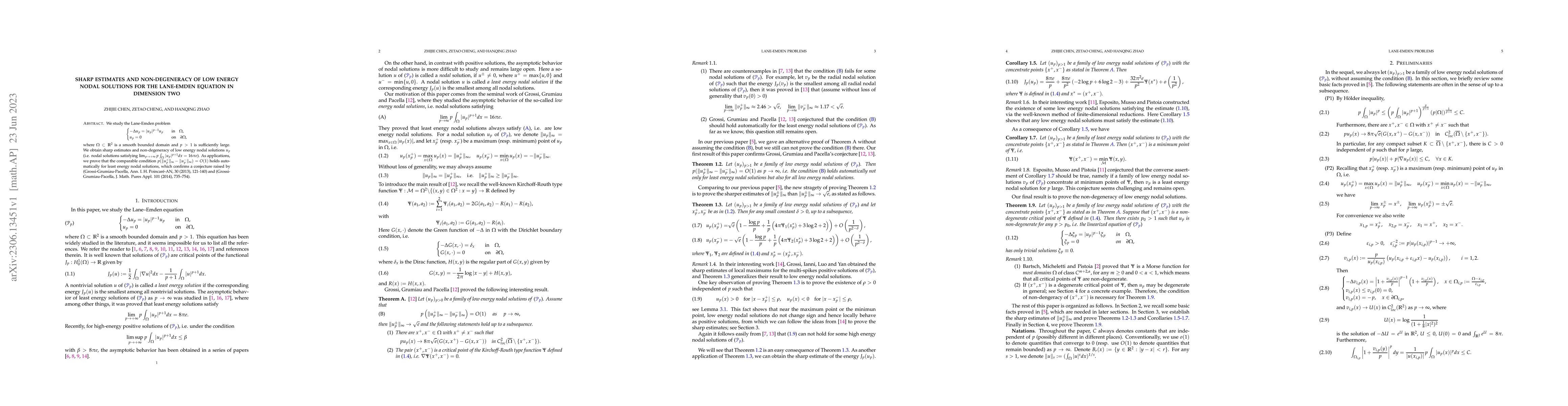 Thumbnail for Sharp estimates and non-degeneracy of low energy nodal solutions for the
  Lane-Emden equation in dimension two