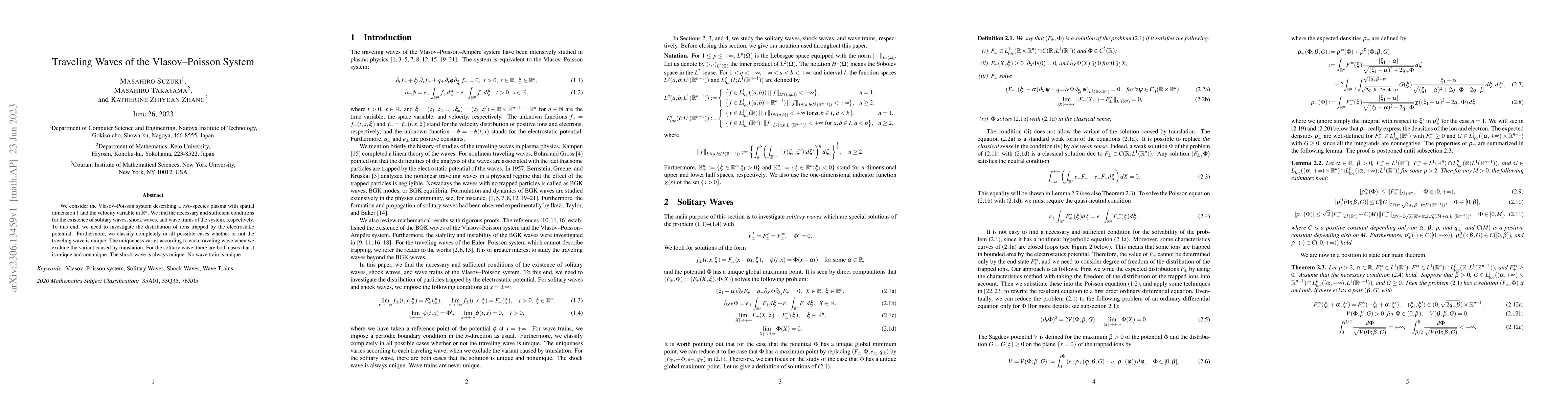 Thumbnail for Traveling Waves of the Vlasov--Poisson System