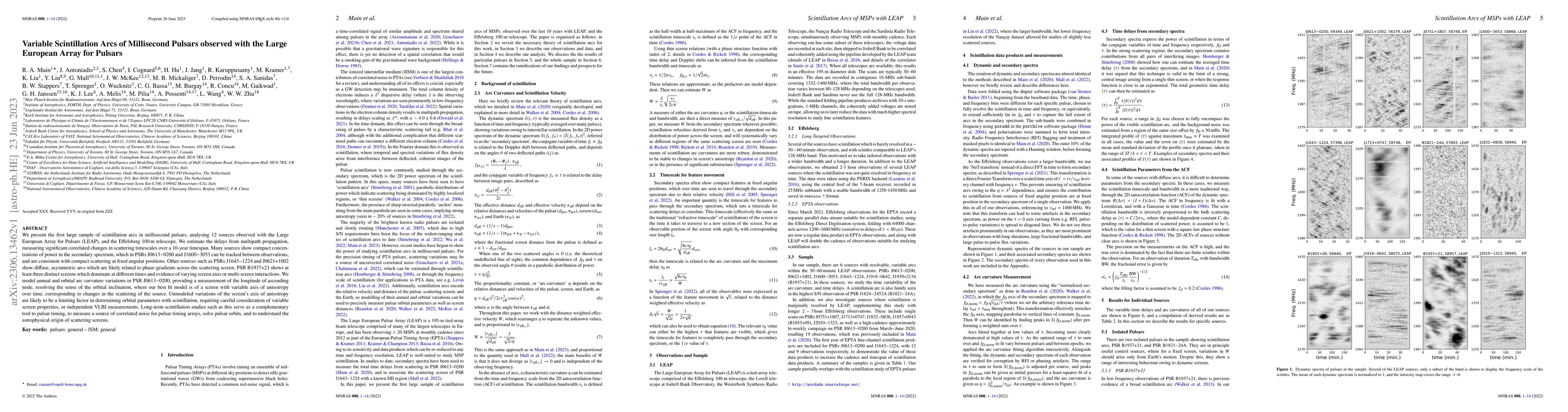 Thumbnail for Variable Scintillation Arcs of Millisecond Pulsars observed with the
  Large European Array for Pulsars