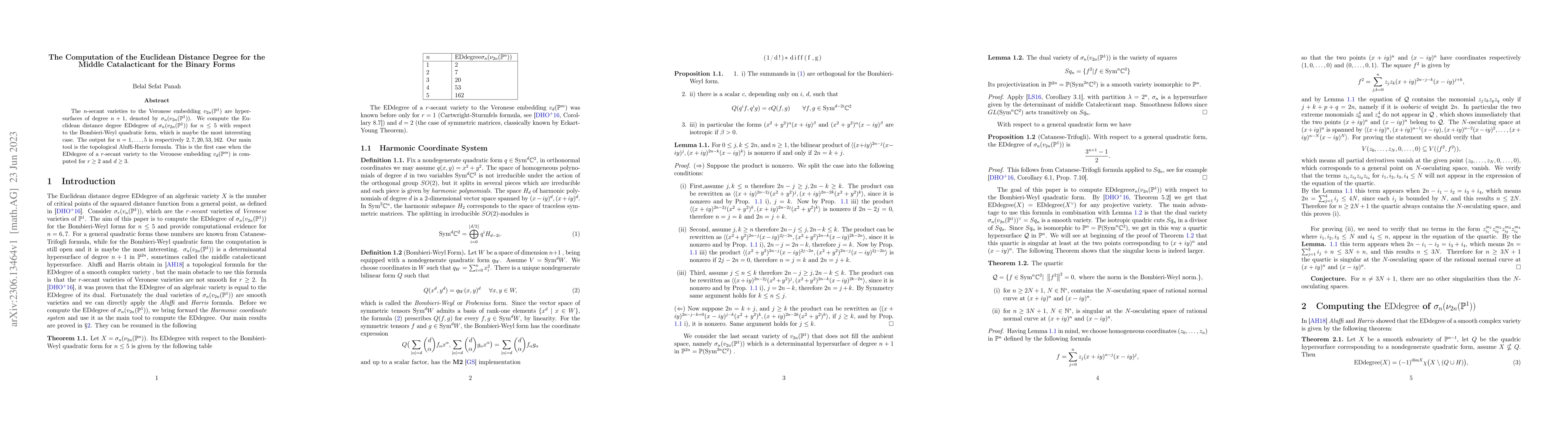 Thumbnail for The Computation of the Euclidean Distance Degree for the Middle
  Catalacticant for the Binary Forms