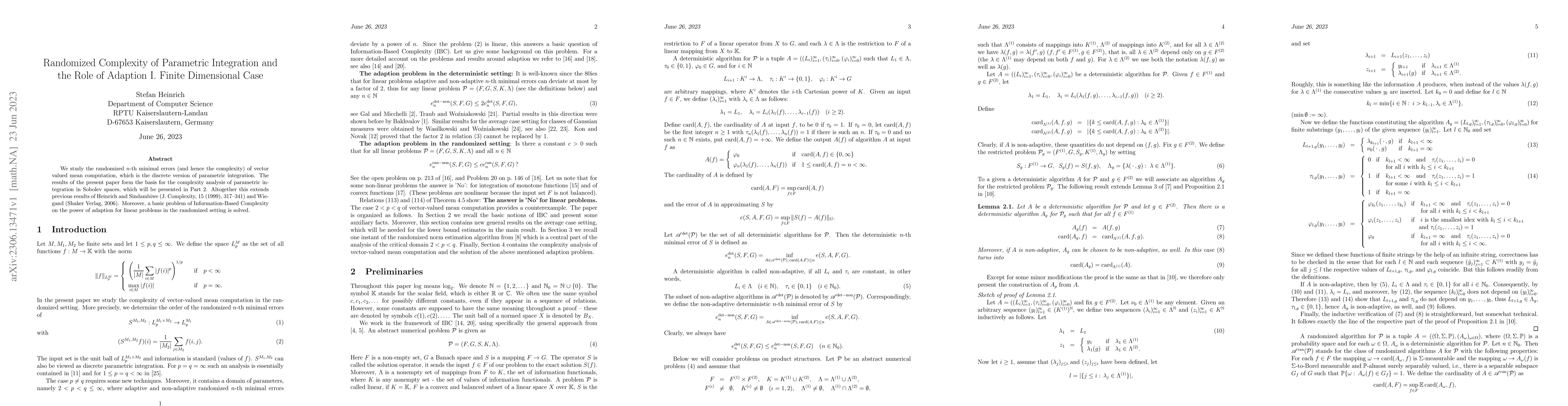 Thumbnail for Randomized Complexity of Parametric Integration and the Role of Adaption
  I. Finite Dimensional Case