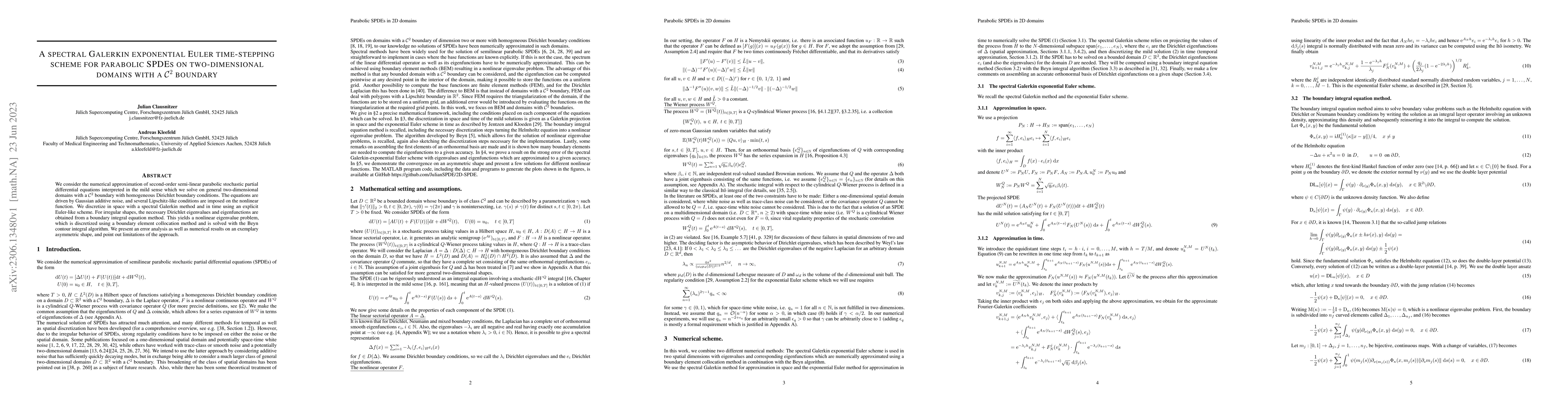 Thumbnail for A spectral Galerkin exponential Euler time-stepping scheme for parabolic
  SPDEs on two-dimensional domains with a C2-boundary