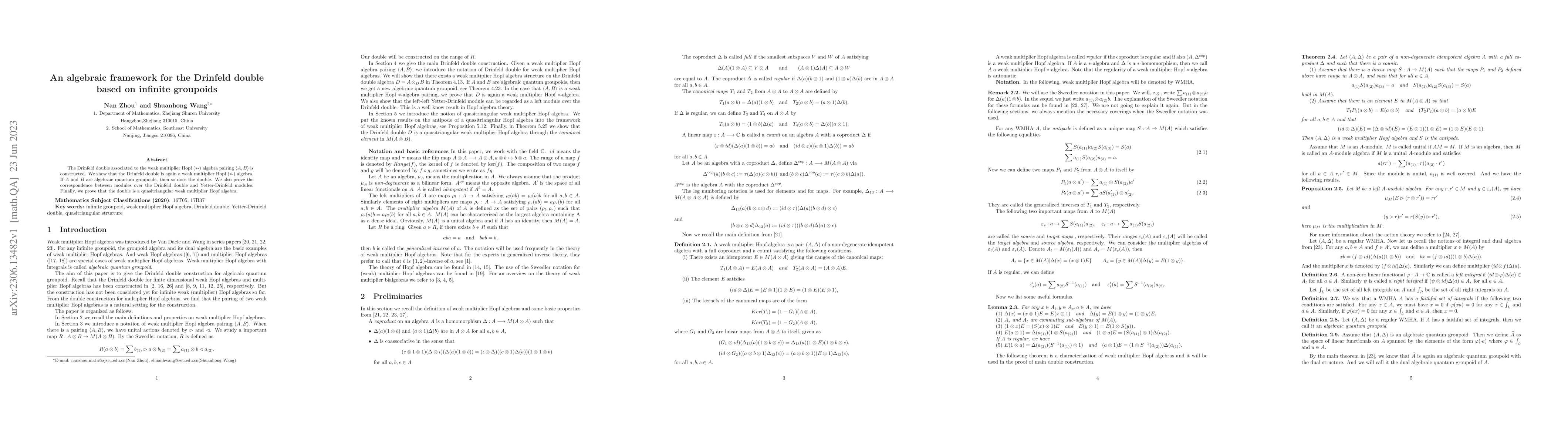 Thumbnail for An algebraic framework for the Drinfeld double based on infinite
  groupoids