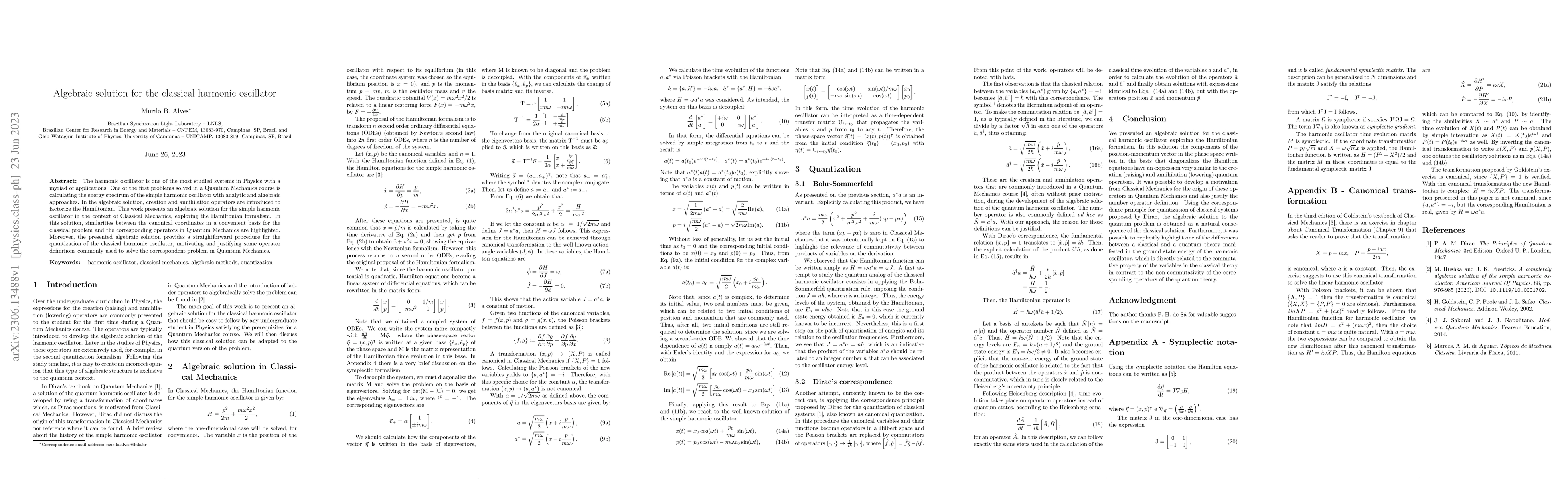 Thumbnail for Algebraic solution for the classical harmonic oscillator