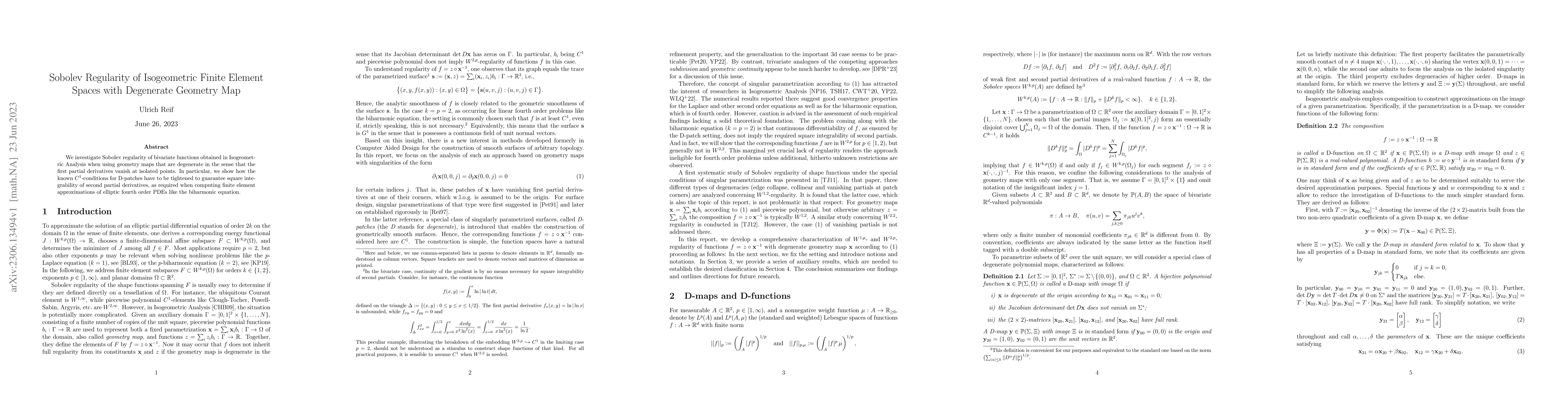Thumbnail for Sobolev Regularity of Isogeometric Finite Element Spaces with Degenerate
  Geometry Map