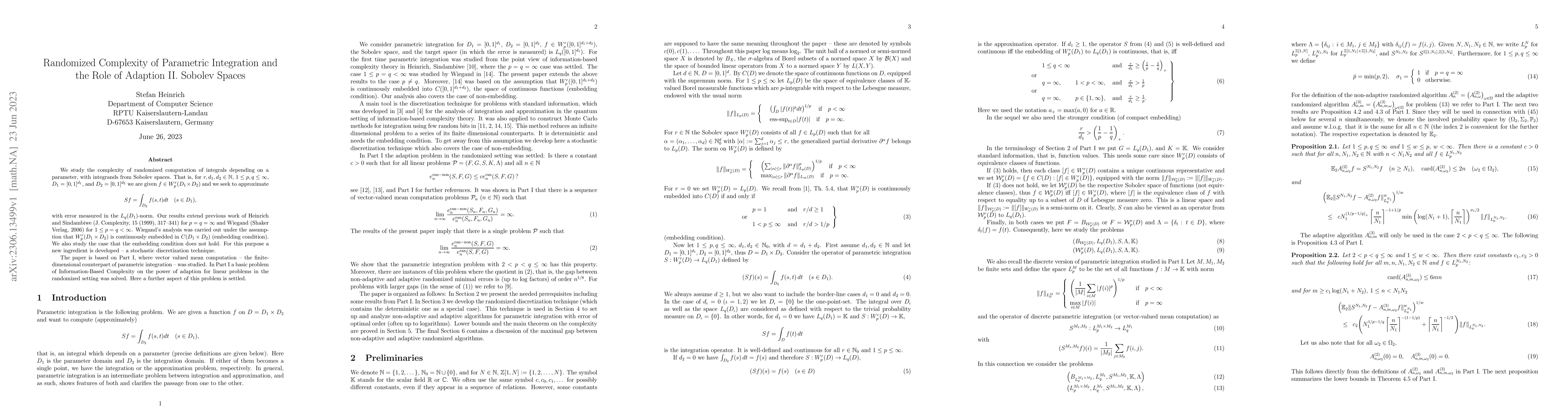 Thumbnail for Randomized Complexity of Parametric Integration and the Role of Adaption
  II. Sobolev Spaces