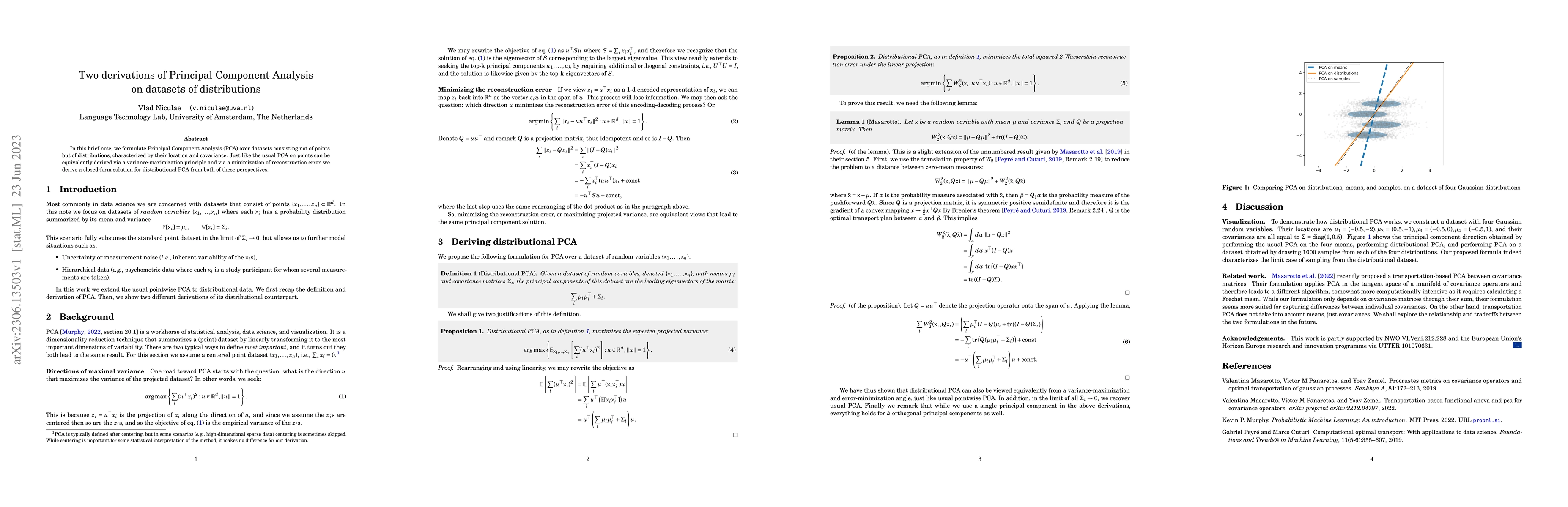 Thumbnail for Two derivations of Principal Component Analysis on datasets of
  distributions