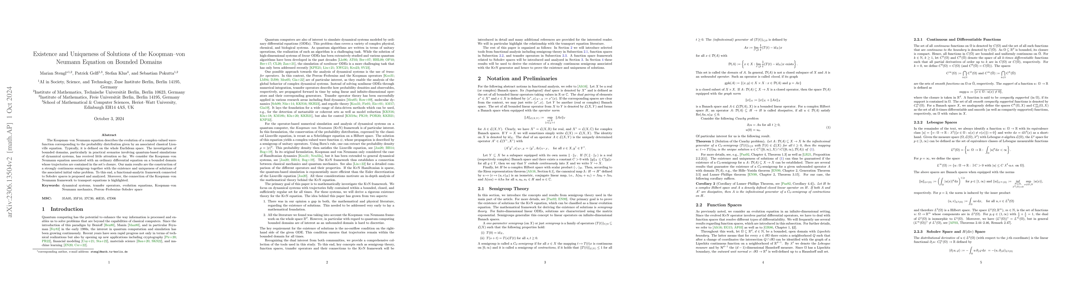 Thumbnail for Existence and Uniqueness of Solutions of the Koopman--von Neumann
  Equation on Bounded Domains
