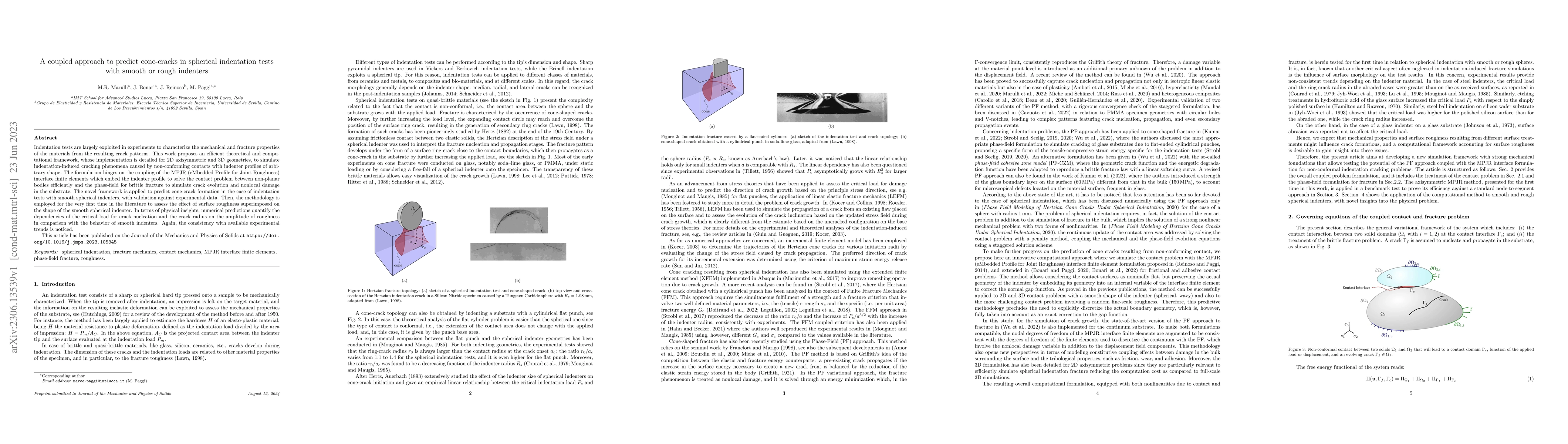 Thumbnail for A coupled approach to predict cone-cracks in spherical indentation tests
  with smooth or rough indenters