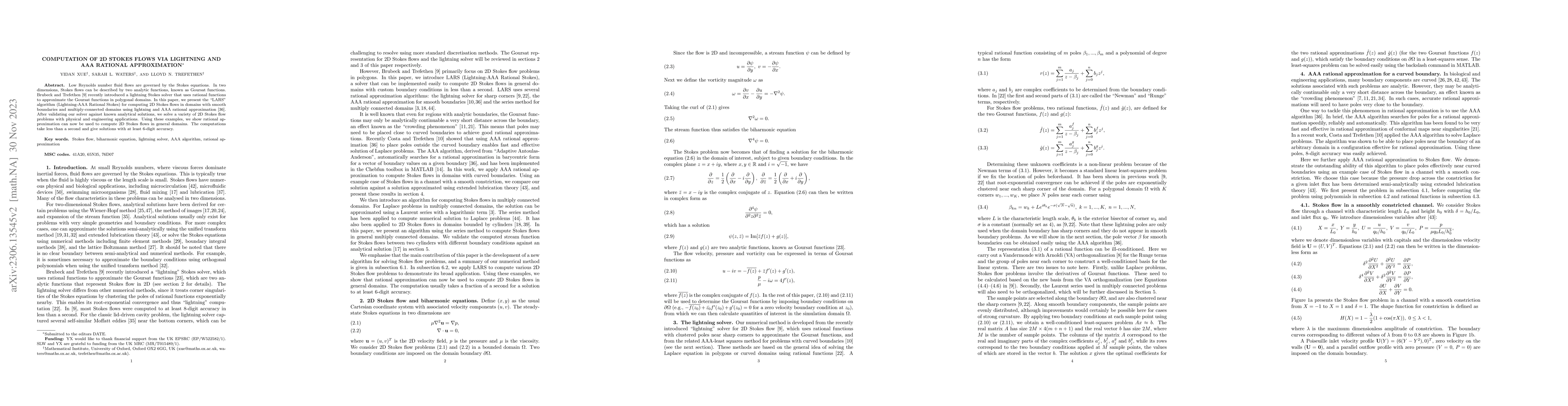 Thumbnail for Computation of 2D Stokes flows via lightning and AAA rational
  approximation