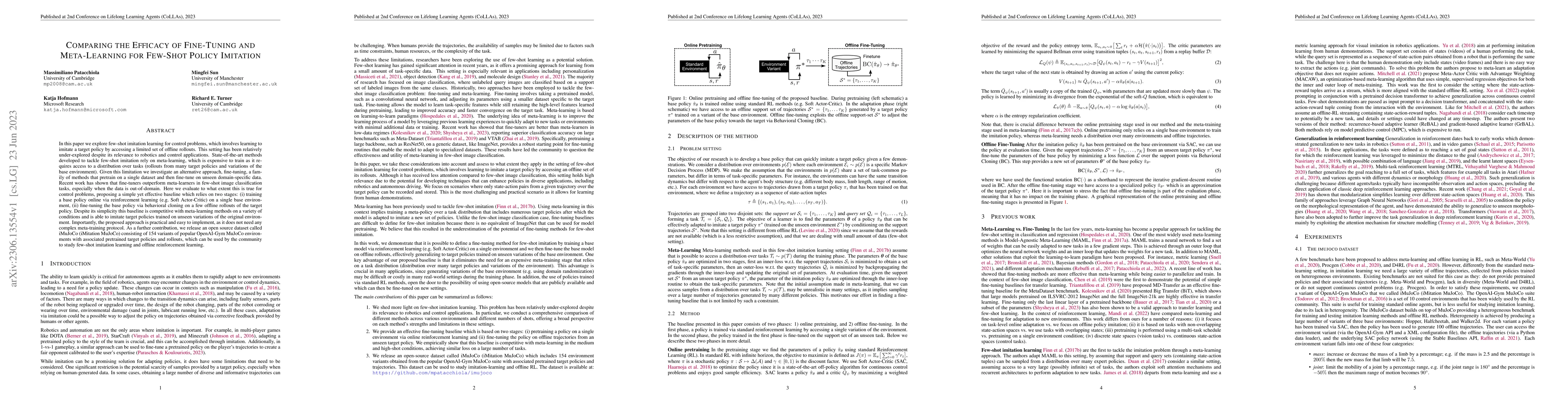 Thumbnail for Comparing the Efficacy of Fine-Tuning and Meta-Learning for Few-Shot
  Policy Imitation