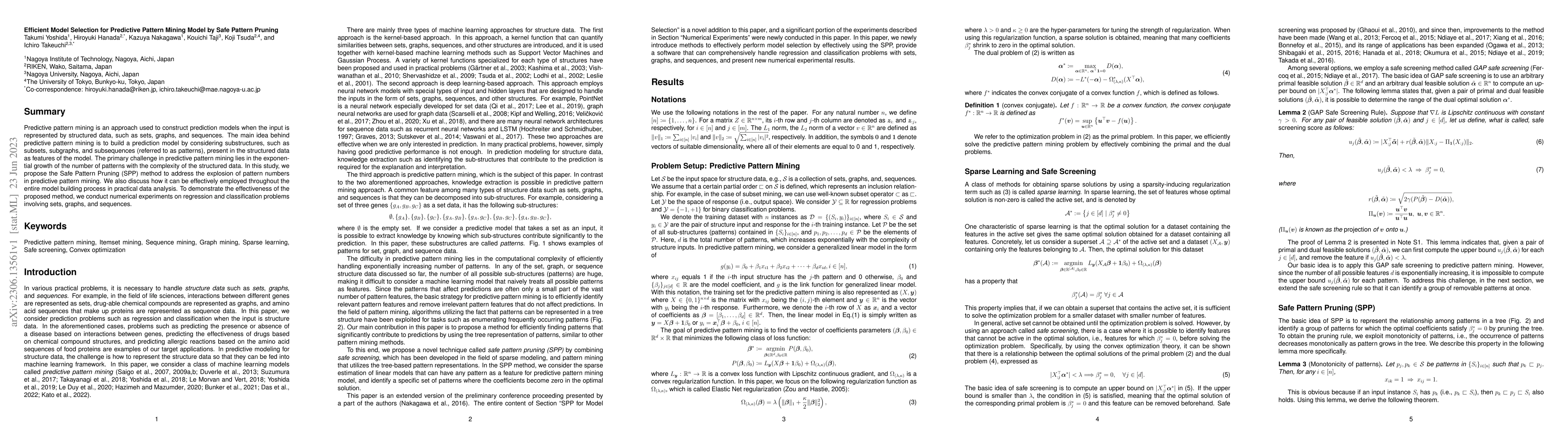 Thumbnail for Efficient Model Selection for Predictive Pattern Mining Model by Safe
  Pattern Pruning
