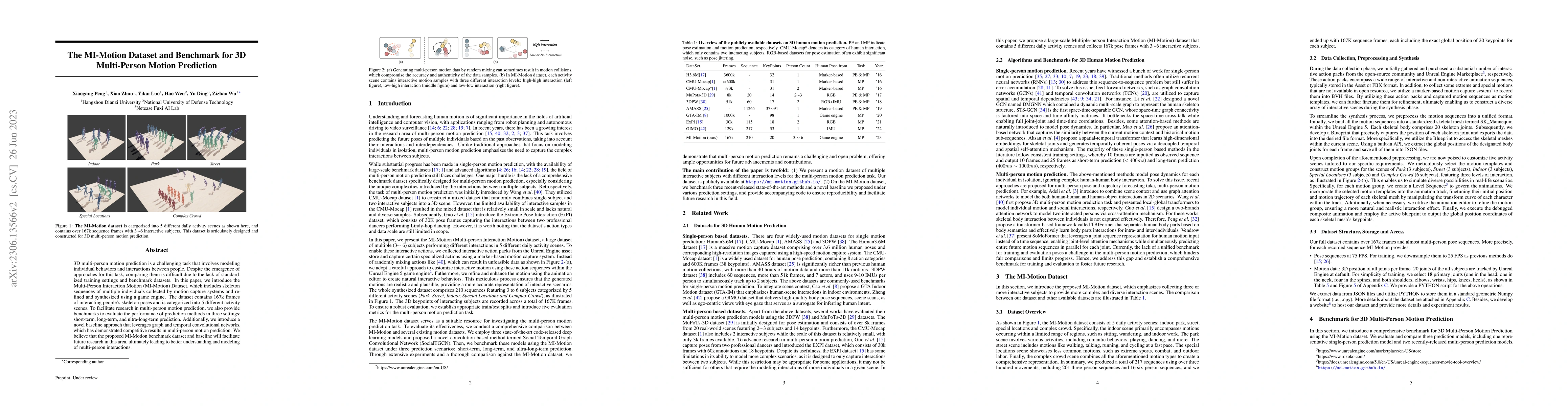 Thumbnail for The MI-Motion Dataset and Benchmark for 3D Multi-Person Motion
  Prediction