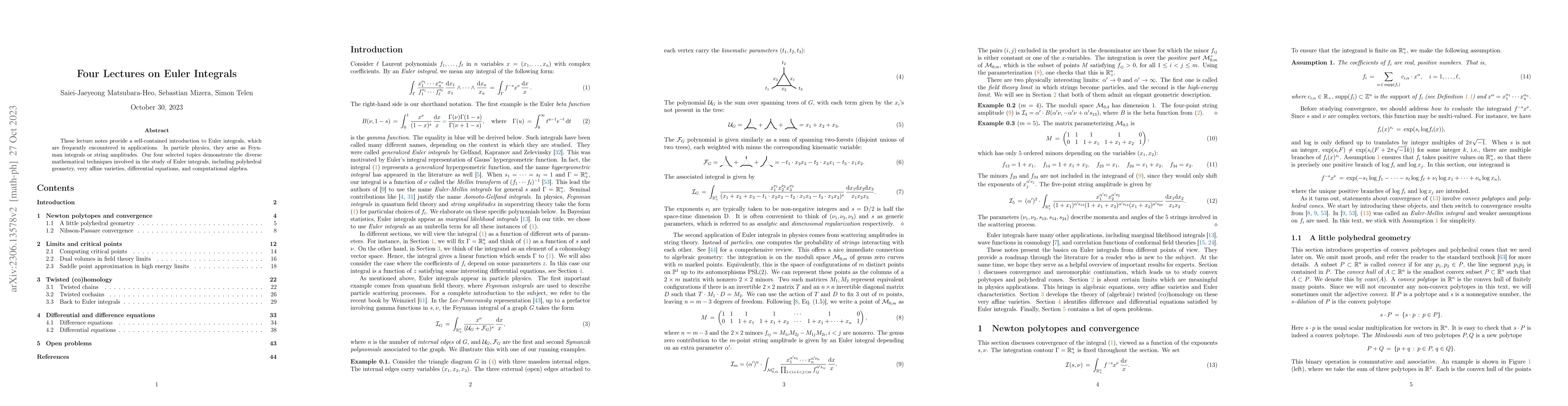 Thumbnail for Four Lectures on Euler Integrals