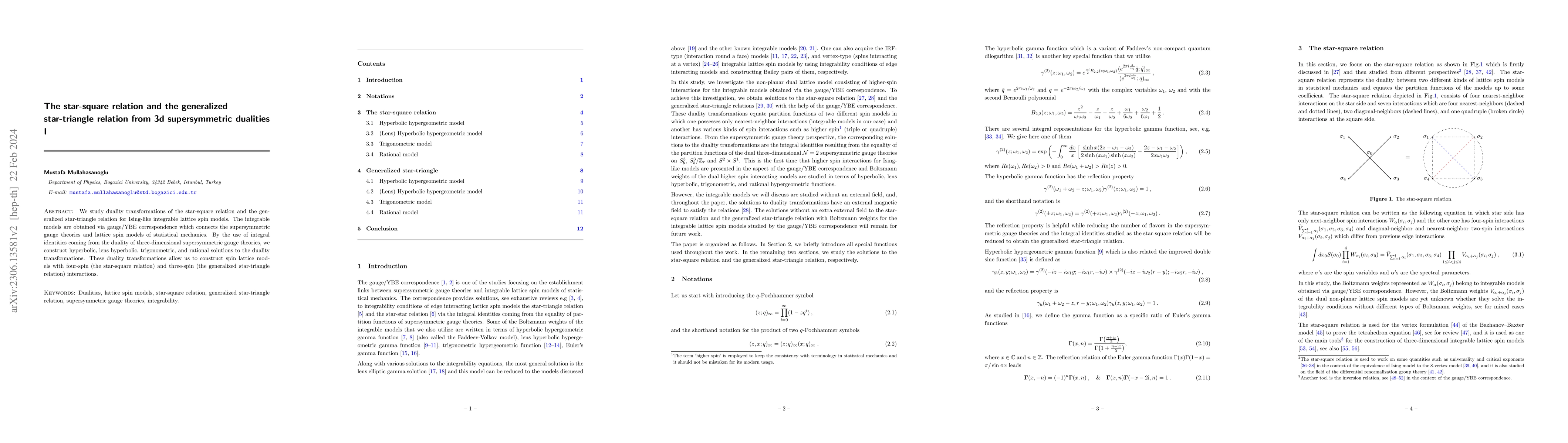 Thumbnail for The star-square relation and the generalized star-triangle relation from
  3d supersymmetric dualities I