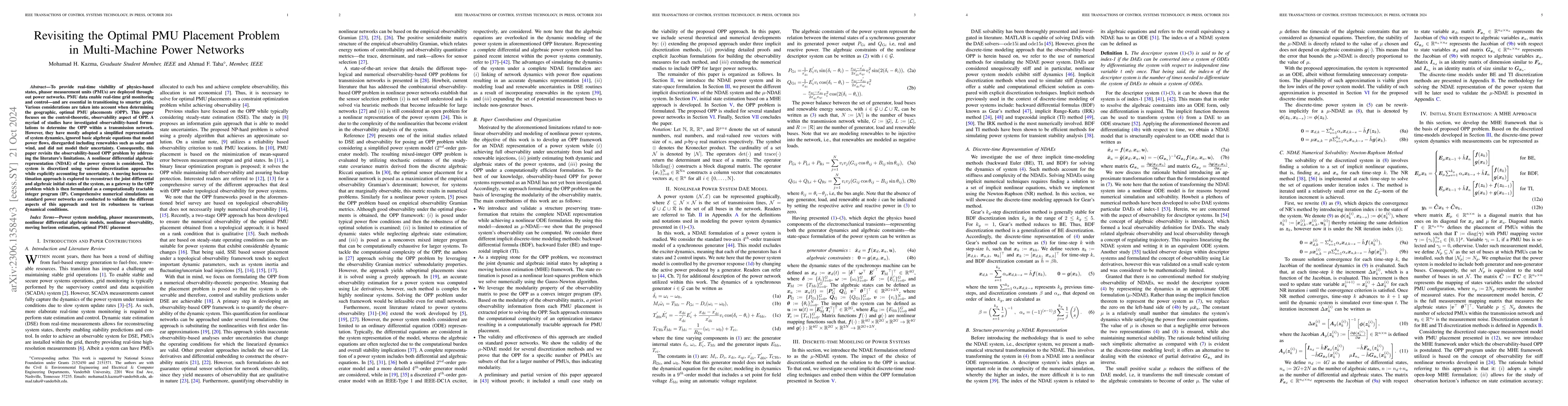 Thumbnail for Revisiting the Optimal PMU Placement Problem in Multi-Machine Power
  Networks