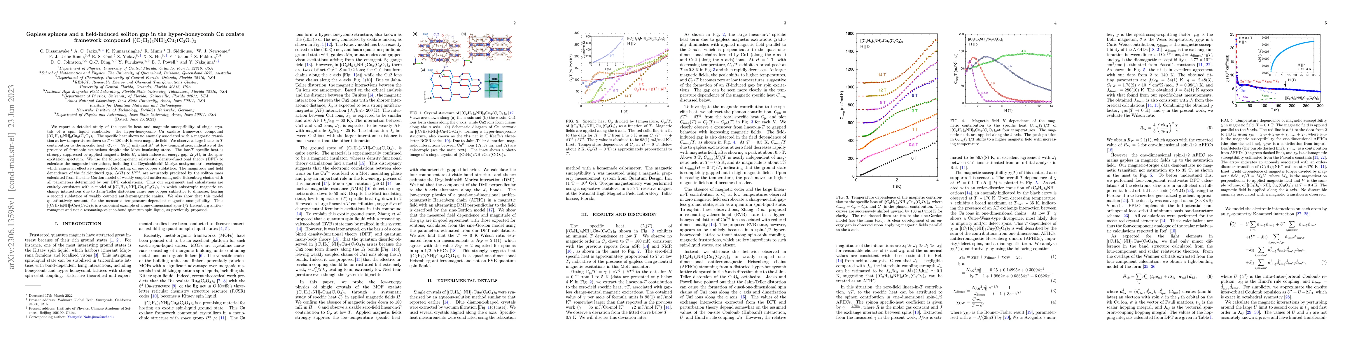 Thumbnail for Gapless spinons and a field-induced soliton gap in the hyper-honeycomb
  Cu oxalate framework compound
  [(C$_{2}$H$_{5}$)$_{3}$NH]$_{2}$Cu$_{2}$(C$_{2}$O$_{4}$)$_{3}$