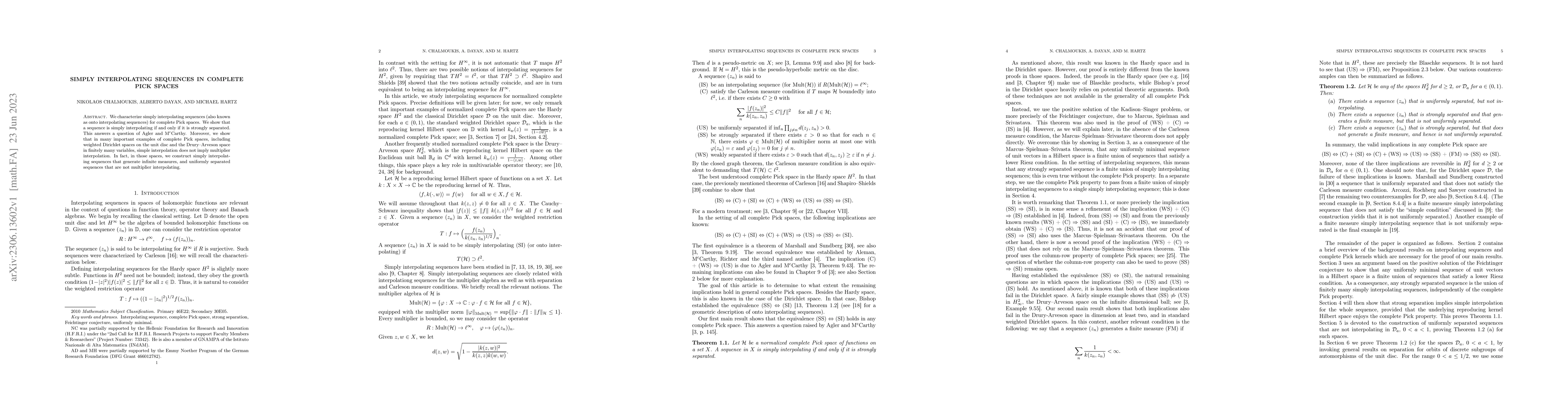 Thumbnail for Simply interpolating sequences in complete Pick spaces