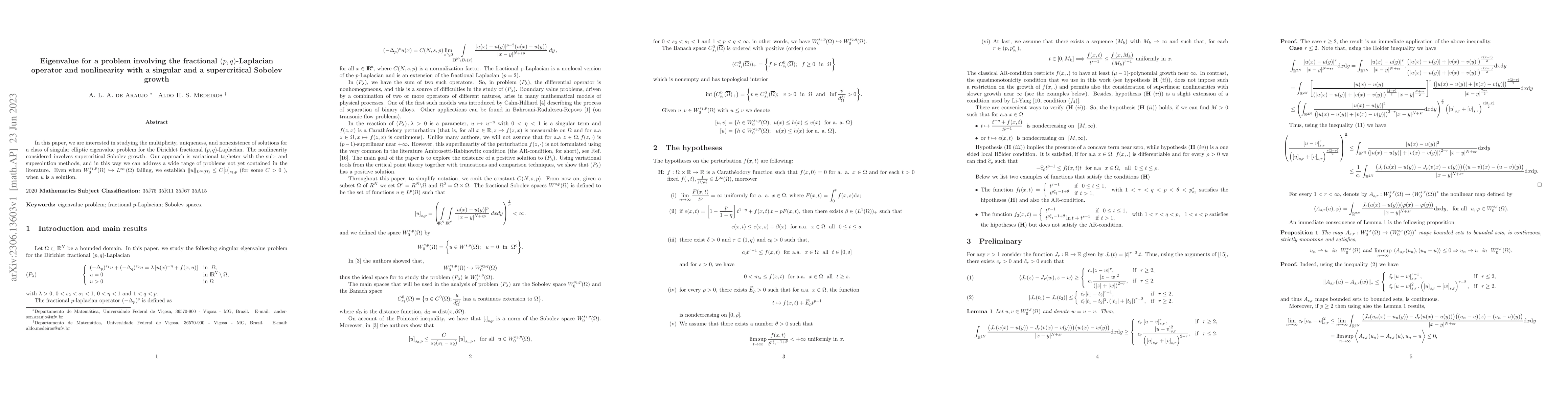 Thumbnail for Eigenvalue for a problem involving the fractional (p,q)-Laplacian
  operator and nonlinearity with a singular and a supercritical Sobolev growth