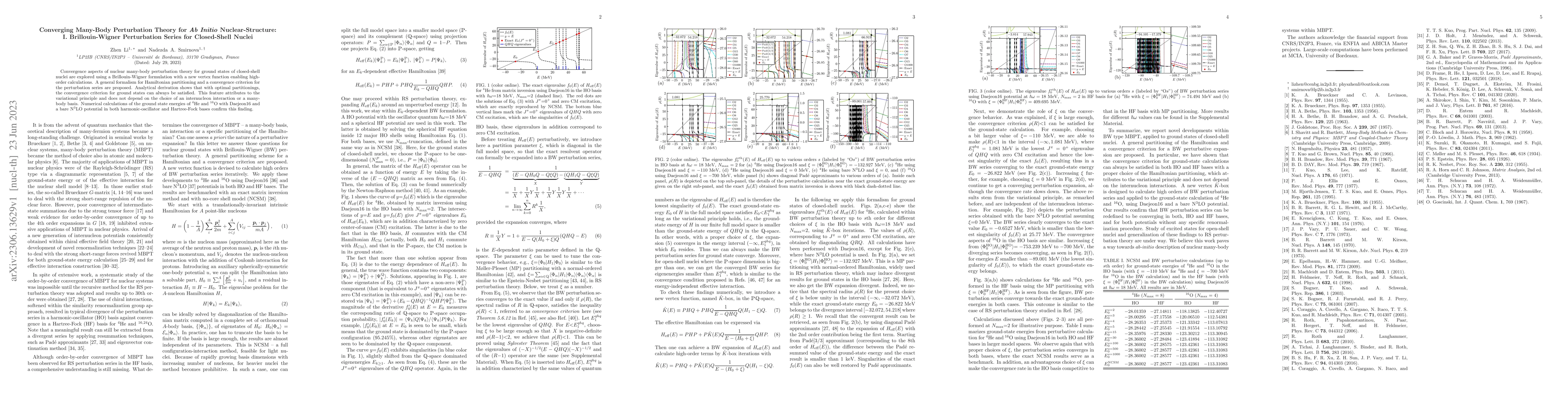Thumbnail for Converging Many-Body Perturbation Theory for Ab Initio
  Nuclear-Structure: I. Brillouin-Wigner Perturbation Series for Closed-Shell
  Nuclei