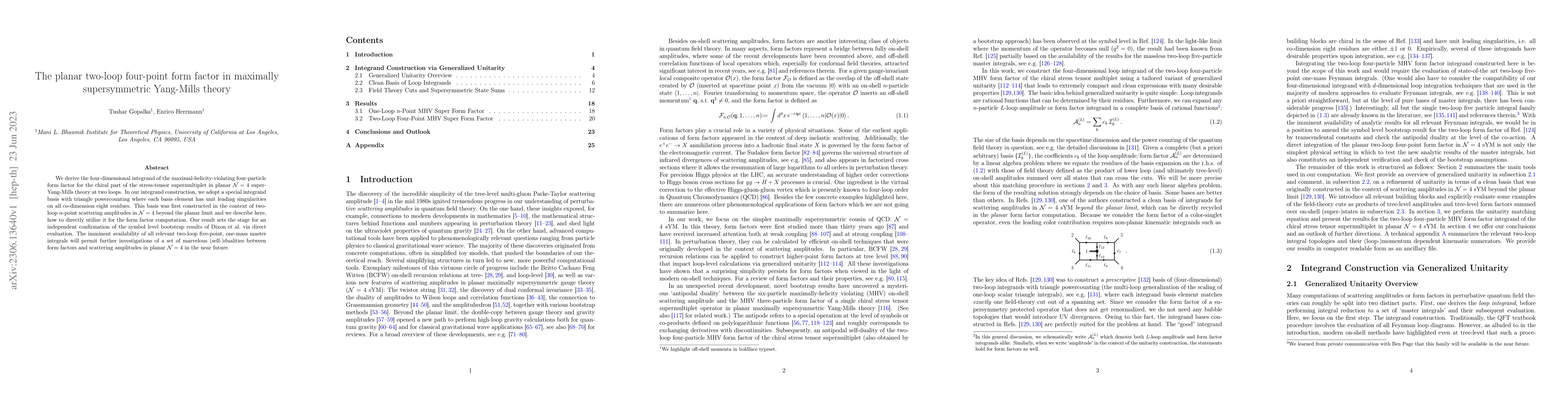 Thumbnail for The planar two-loop four-point form factor in maximally supersymmetric
  Yang-Mills theory