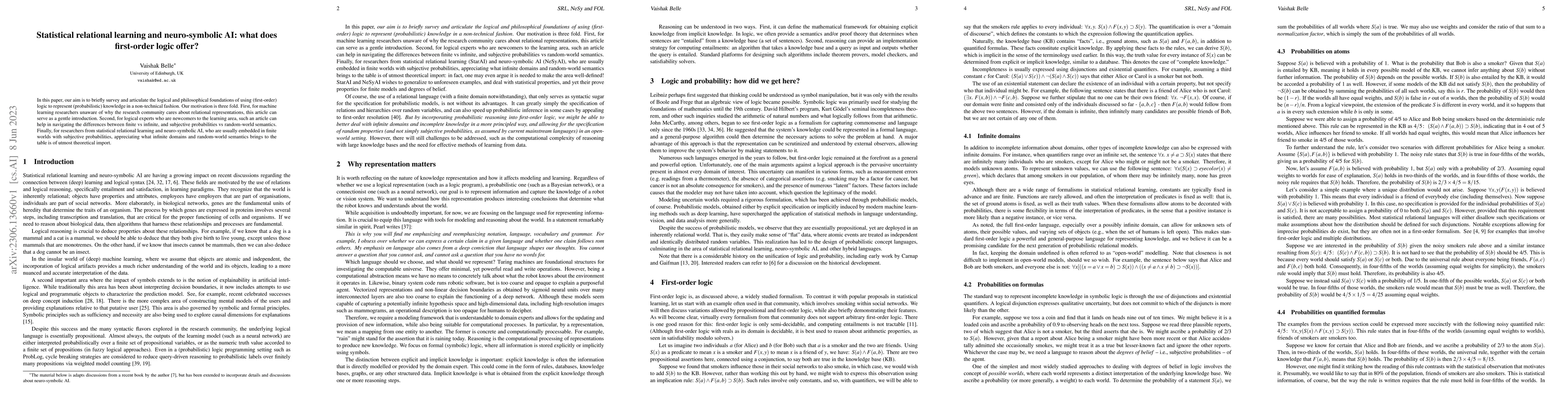 Thumbnail for Statistical relational learning and neuro-symbolic AI: what does
  first-order logic offer?