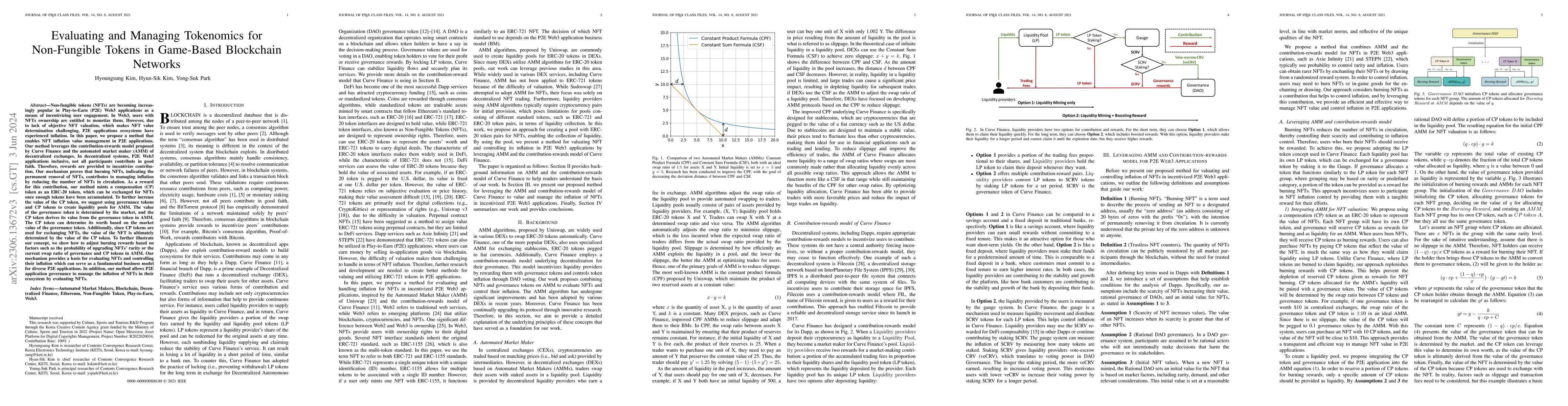 Thumbnail for Evaluating and Managing Tokenomics for Non-Fungible Tokens in Game-Based
  Blockchain Networks