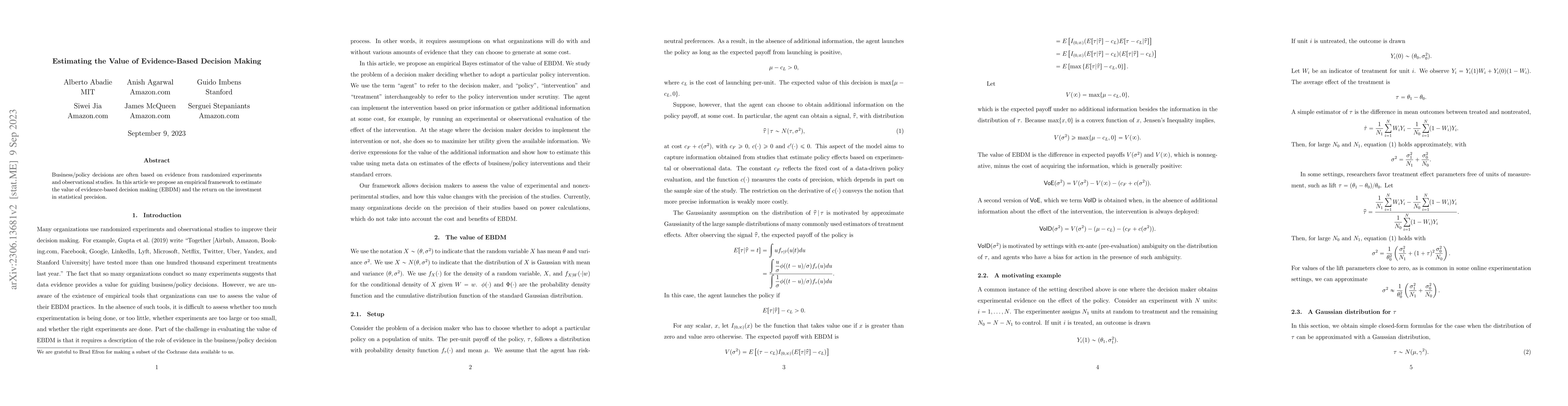 Thumbnail for Estimating the Value of Evidence-Based Decision Making