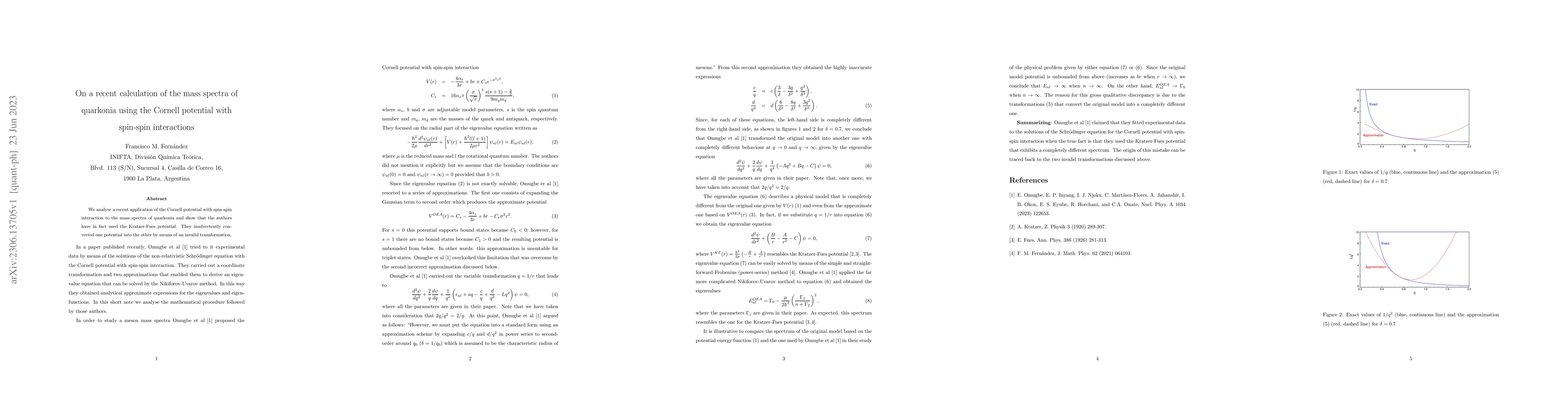 Thumbnail for On a recent calculation of the mass spectra of quarkonia using the
  Cornell potential with spin-spin interactions