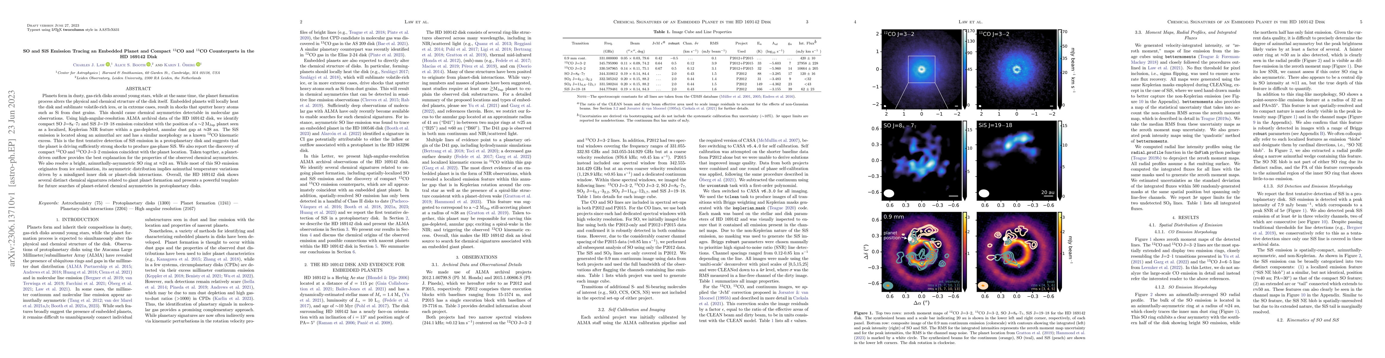 Thumbnail for SO and SiS Emission Tracing an Embedded Planet and Compact $^{12}$CO and
  $^{13}$CO Counterparts in the HD 169142 Disk