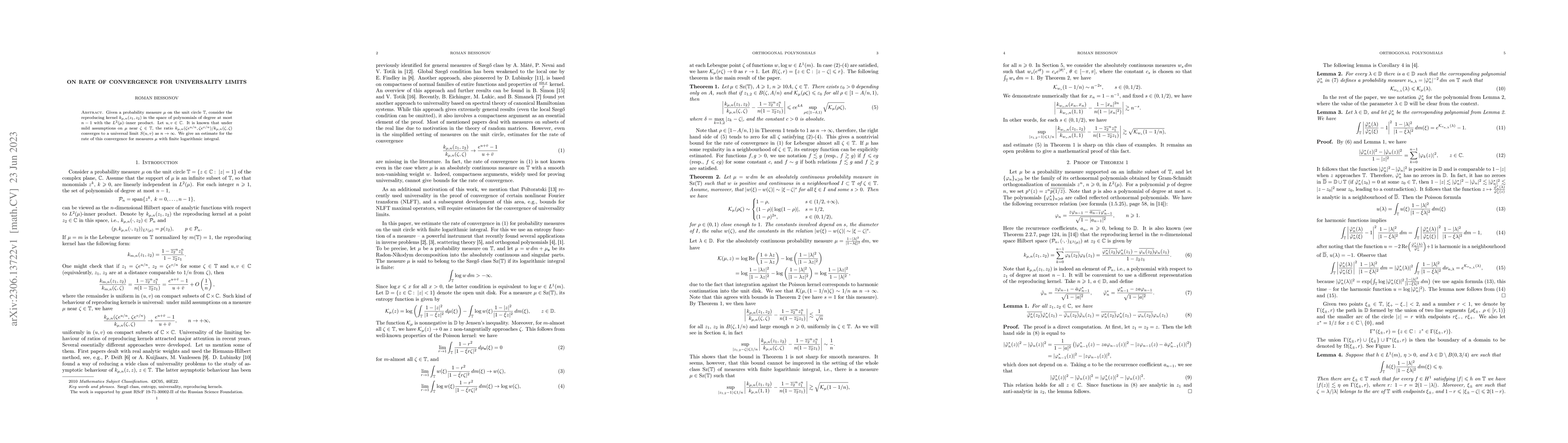 Thumbnail for On rate of convergence for universality limits