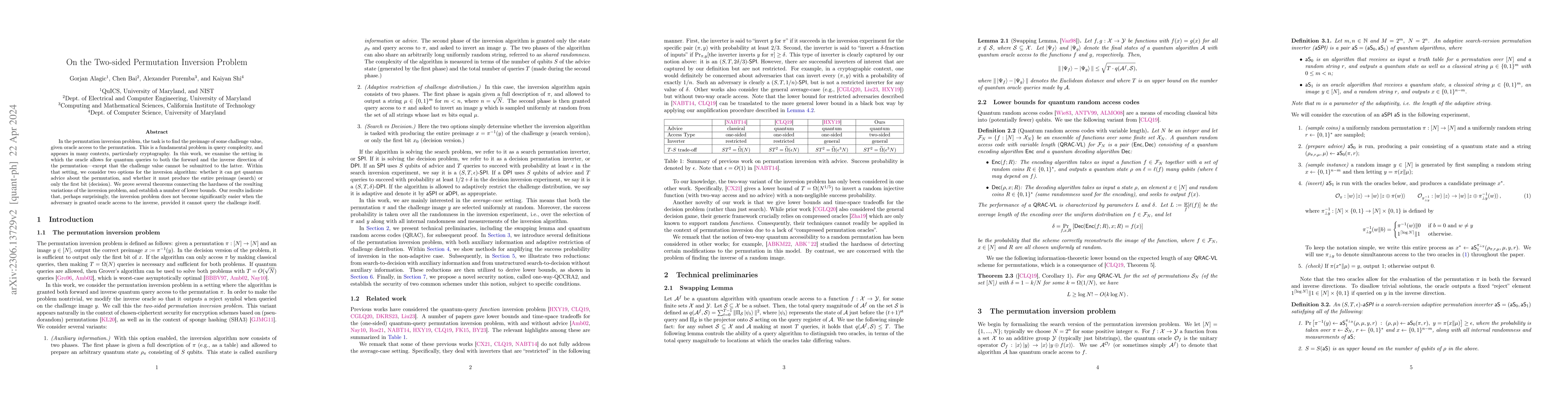 Thumbnail for On the Two-sided Permutation Inversion Problem