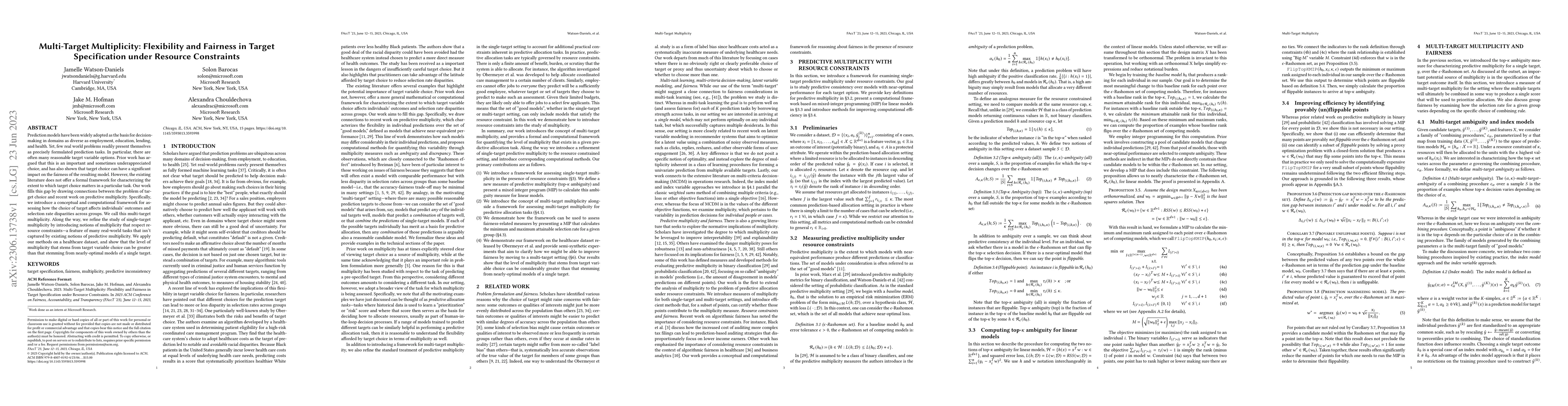 Thumbnail for Multi-Target Multiplicity: Flexibility and Fairness in Target
  Specification under Resource Constraints