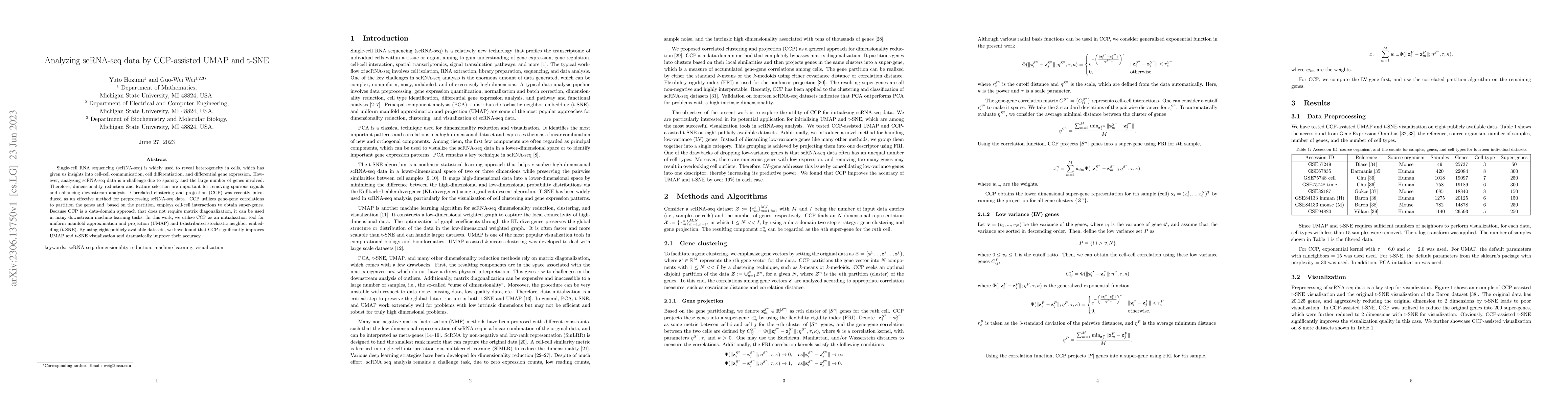Thumbnail for Analyzing scRNA-seq data by CCP-assisted UMAP and t-SNE