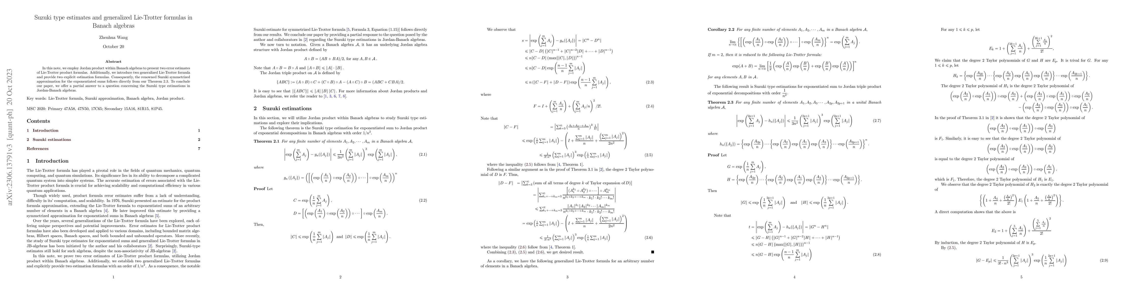 Thumbnail for Suzuki Type Estimates for Exponentiated Sums and Generalized Lie-Trotter
  Formulas in Banach Algebras