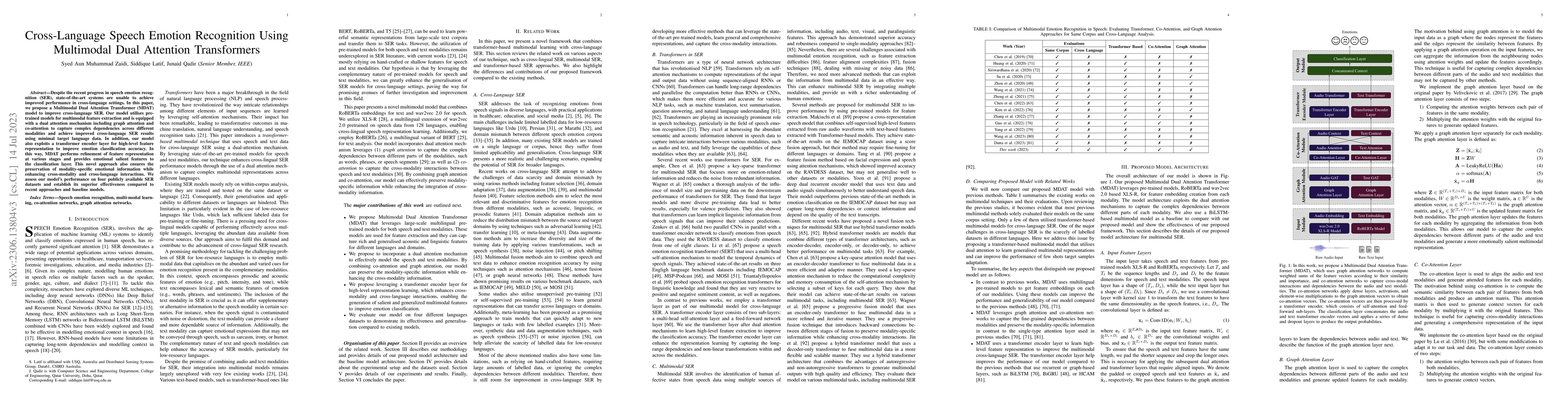 Thumbnail for Cross-Language Speech Emotion Recognition Using Multimodal Dual
  Attention Transformers