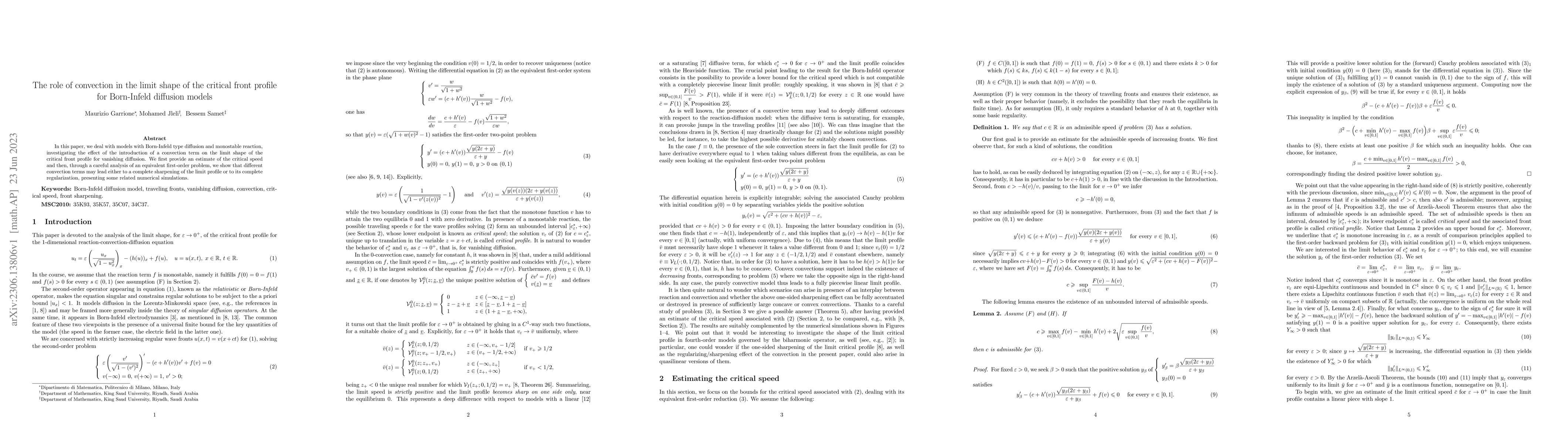 Thumbnail for The role of convection in the limit shape of the critical front profile
  for Born-Infeld diffusion models