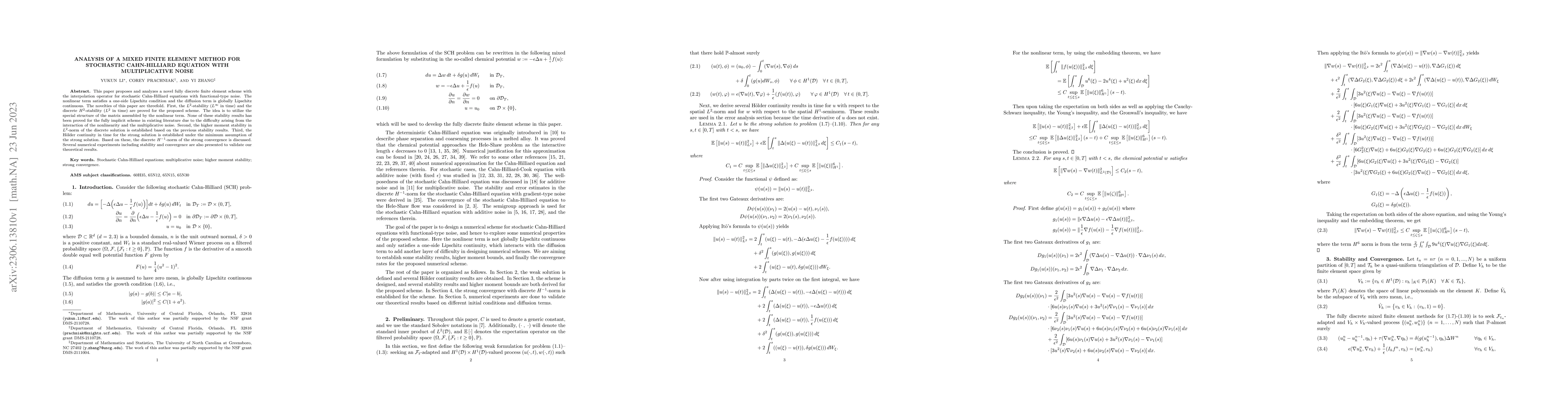 Thumbnail for Analysis of a mixed finite element method for stochastic Cahn-Hilliard
  equation with multiplicative noise