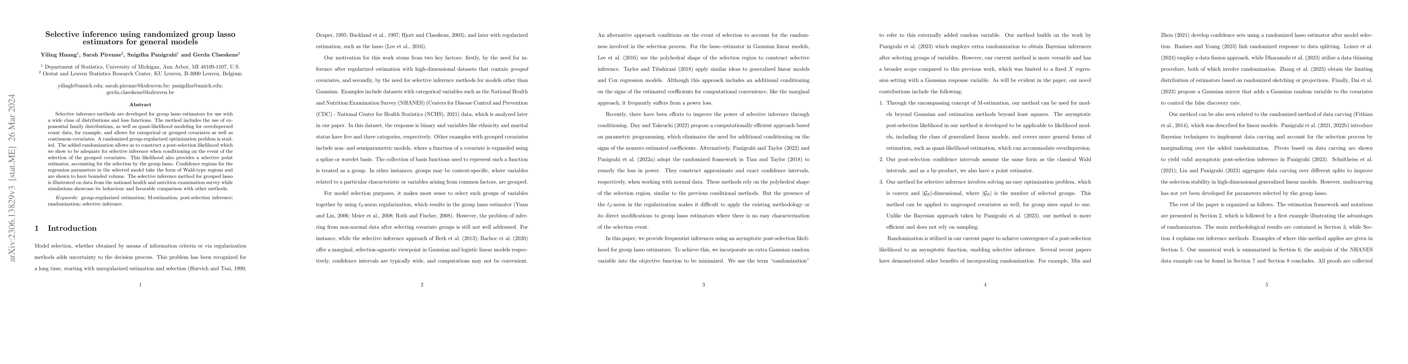 Thumbnail for Selective inference using randomized group lasso estimators for general
  models