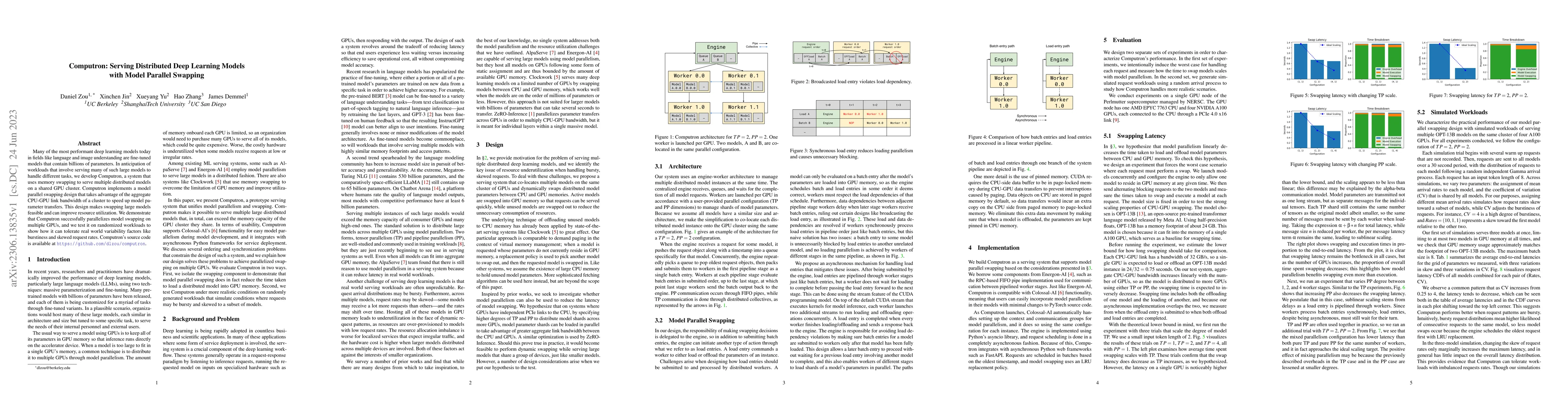 Thumbnail for Computron: Serving Distributed Deep Learning Models with Model Parallel
  Swapping