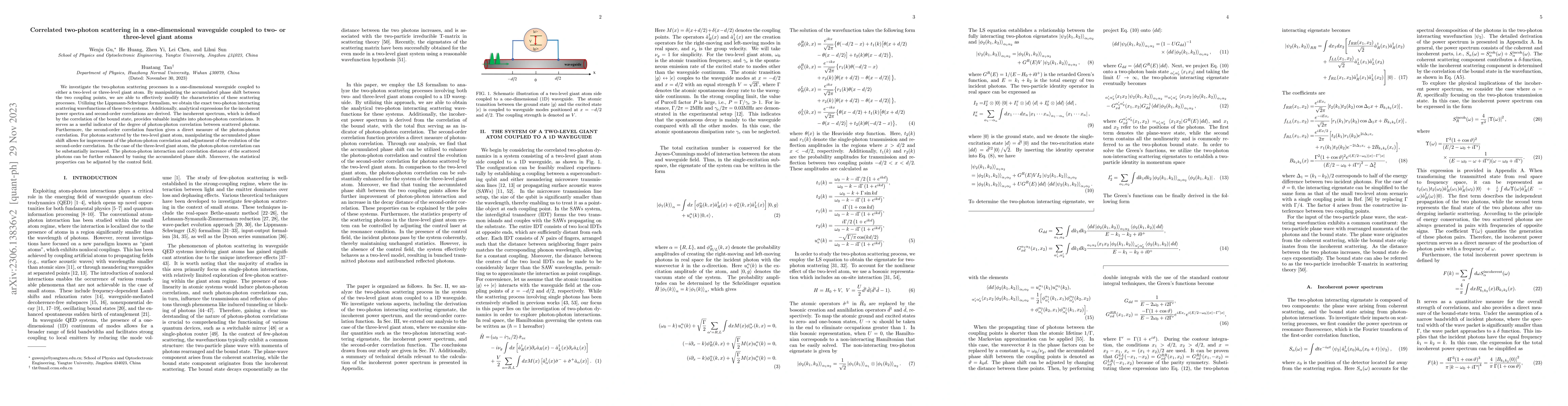 Thumbnail for Correlated two-photon scattering in a one-dimensional waveguide coupled
  to two- or three-level giant atoms