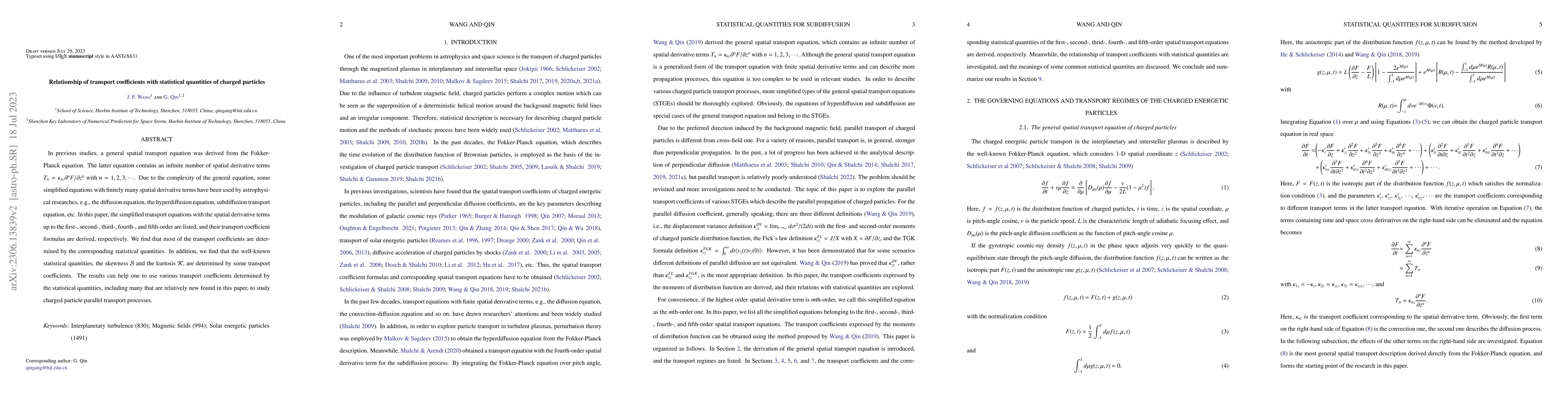 Thumbnail for Relationship of transport coefficients with statistical quantities of
  charged particles