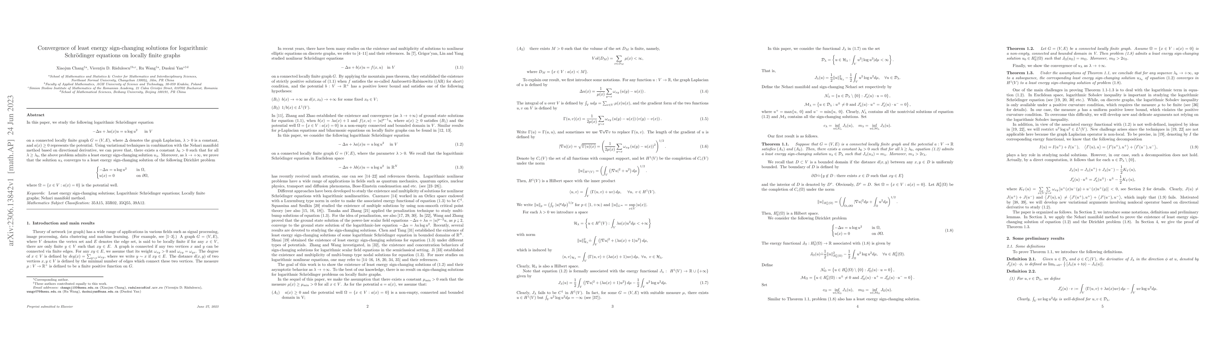Thumbnail for Convergence of least energy sign-changing solutions for logarithmic
  Schr\"{o}dinger equations on locally finite graphs