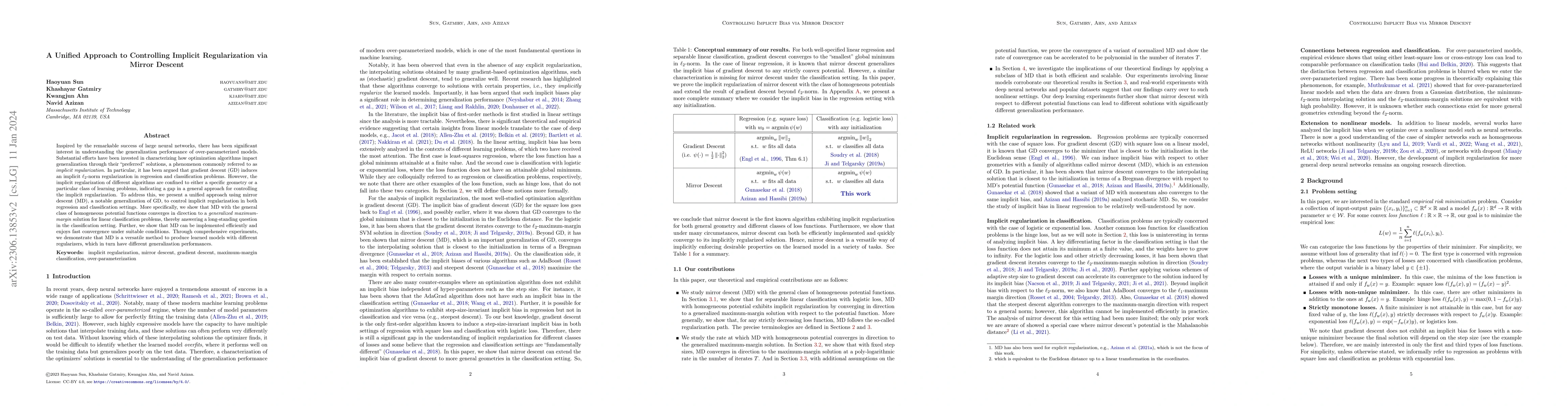 Thumbnail for A Unified Approach to Controlling Implicit Regularization via Mirror
  Descent