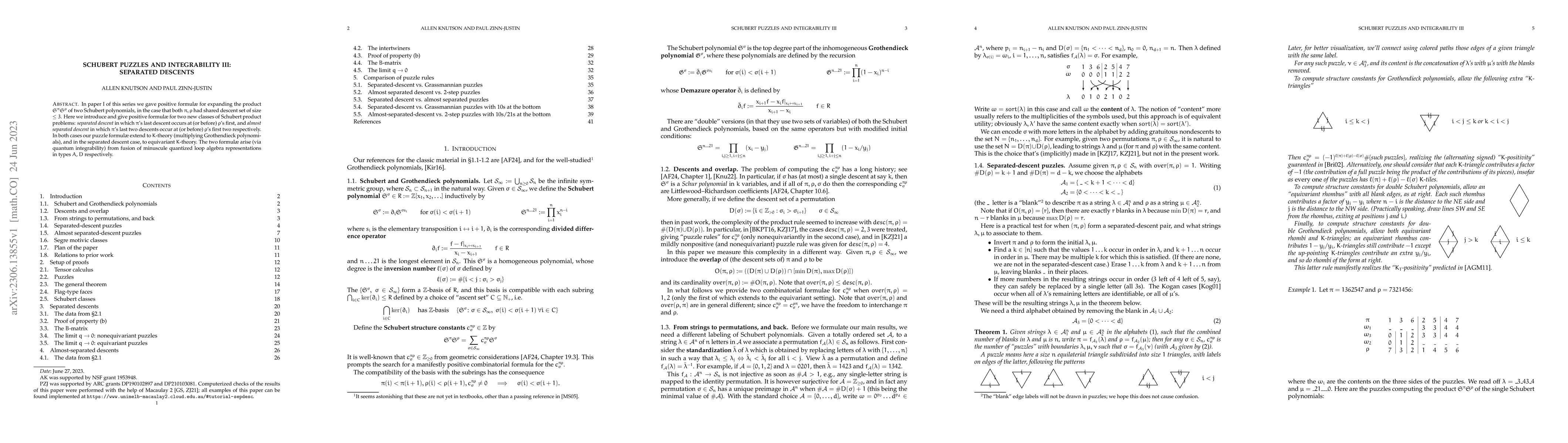 Thumbnail for Schubert puzzles and integrability III: separated descents